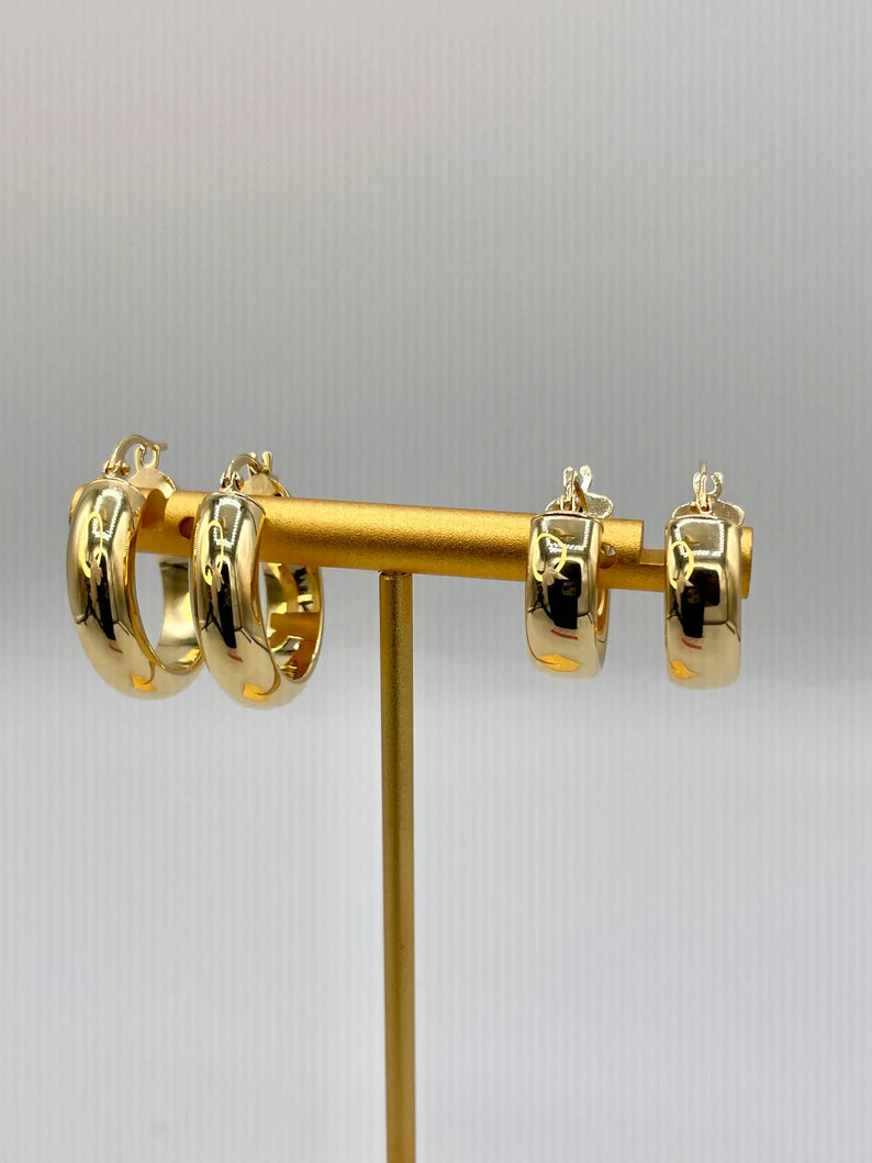 18K Real Gold Thick Hoop Earrings, Chunky Hoops, Polished Chunky Gold Hoop Earrings, Hoops for Women,18K Gold Hoop Earrings Gift for Her.