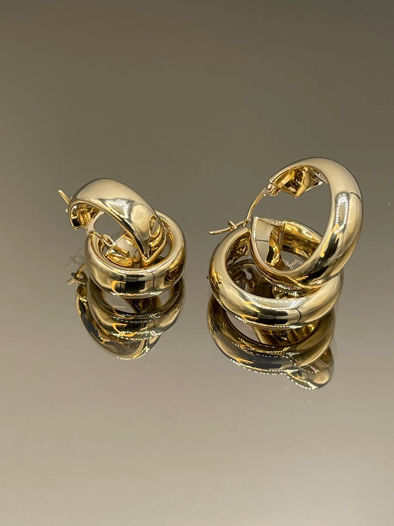 18K Real Gold Thick Hoop Earrings, Chunky Hoops, Polished Chunky Gold Hoop Earrings, Hoops for Women,18K Gold Hoop Earrings Gift for Her.