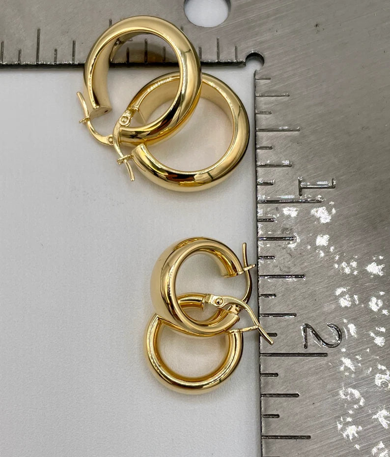 18K Real Gold Thick Hoop Earrings, Chunky Hoops, Polished Chunky Gold Hoop Earrings, Hoops for Women,18K Gold Hoop Earrings Gift for Her.