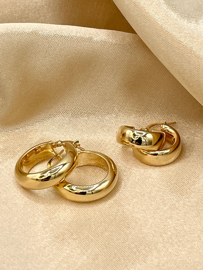 18K Real Gold Thick Hoop Earrings, Chunky Hoops, Polished Chunky Gold Hoop Earrings, Hoops for Women,18K Gold Hoop Earrings Gift for Her.
