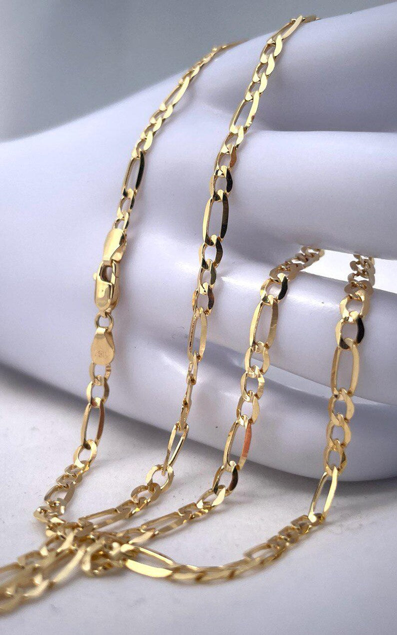 18K Solid Gold Figaro Necklace Chain, Real Solid Gold,( 3.5mm width),Heavy Necklace Chain, Gift For Her/Him!