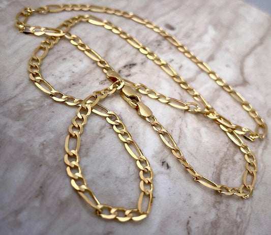 18K Solid Gold Figaro Necklace Chain, Real Solid Gold,( 3.5mm width),Heavy Necklace Chain, Gift For Her/Him!