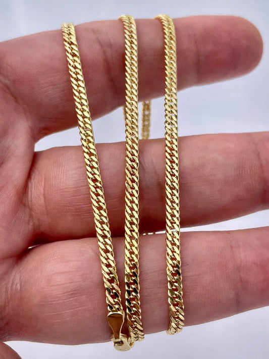 14K Solid Gold Curb Necklace,Real Gold,(3mm Width),Everyday Gold Chain,Unisex Gold Chain
