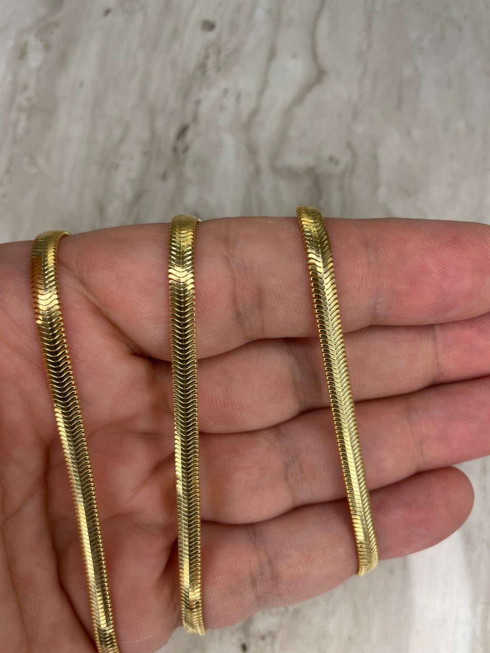 18k Gold Herringbone Necklace Chain 22" (4MM) ,Christmas Gift, Birthday Gift, Real gold, For him ,For her, Anniversary Gift, unisex necklace