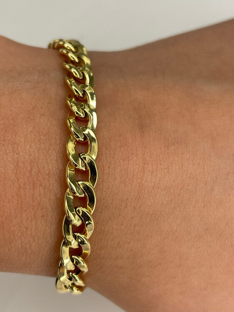 18K GOLD CURB BRACELET, Real Gold (5.5mm) 7"_7.5"_8"_8.5"Christmas Gift, Birthday Gift, For Him , For Her, Anniversary Gift.