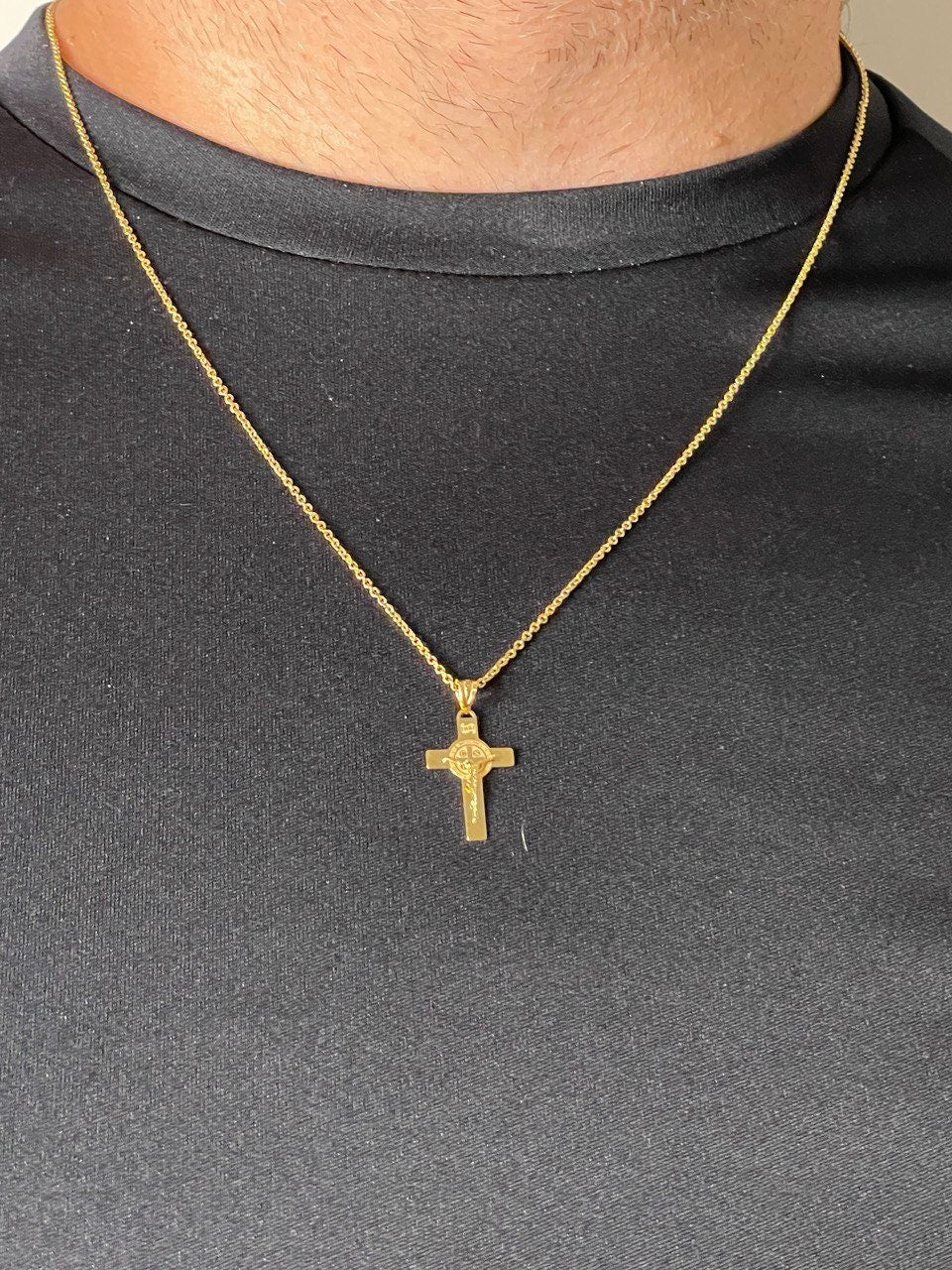 18K GOLD CROSS NECKLACE, Crucifix Necklace, Jesus Cross, Real Gold ,For Men ,For Women ,Birthday Gift, For Him ,For Her, Anniversary Gift.
