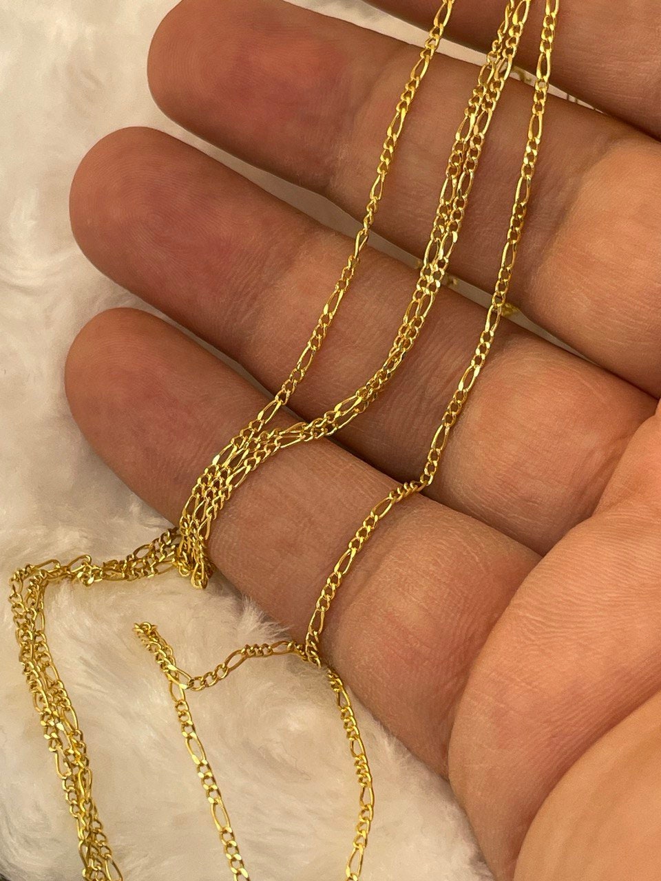 18K GOLD FIGARO NECKLACE Solid (1.5mm),Real Gold, Chain Necklace, Birthday Gift, Anniversary Gift, Christmas Gift,For Her,For Him.