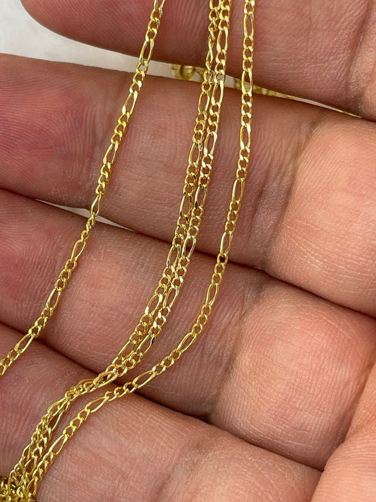 18K GOLD FIGARO NECKLACE Solid (1.5mm),Real Gold, Chain Necklace, Birthday Gift, Anniversary Gift, Christmas Gift,For Her,For Him.