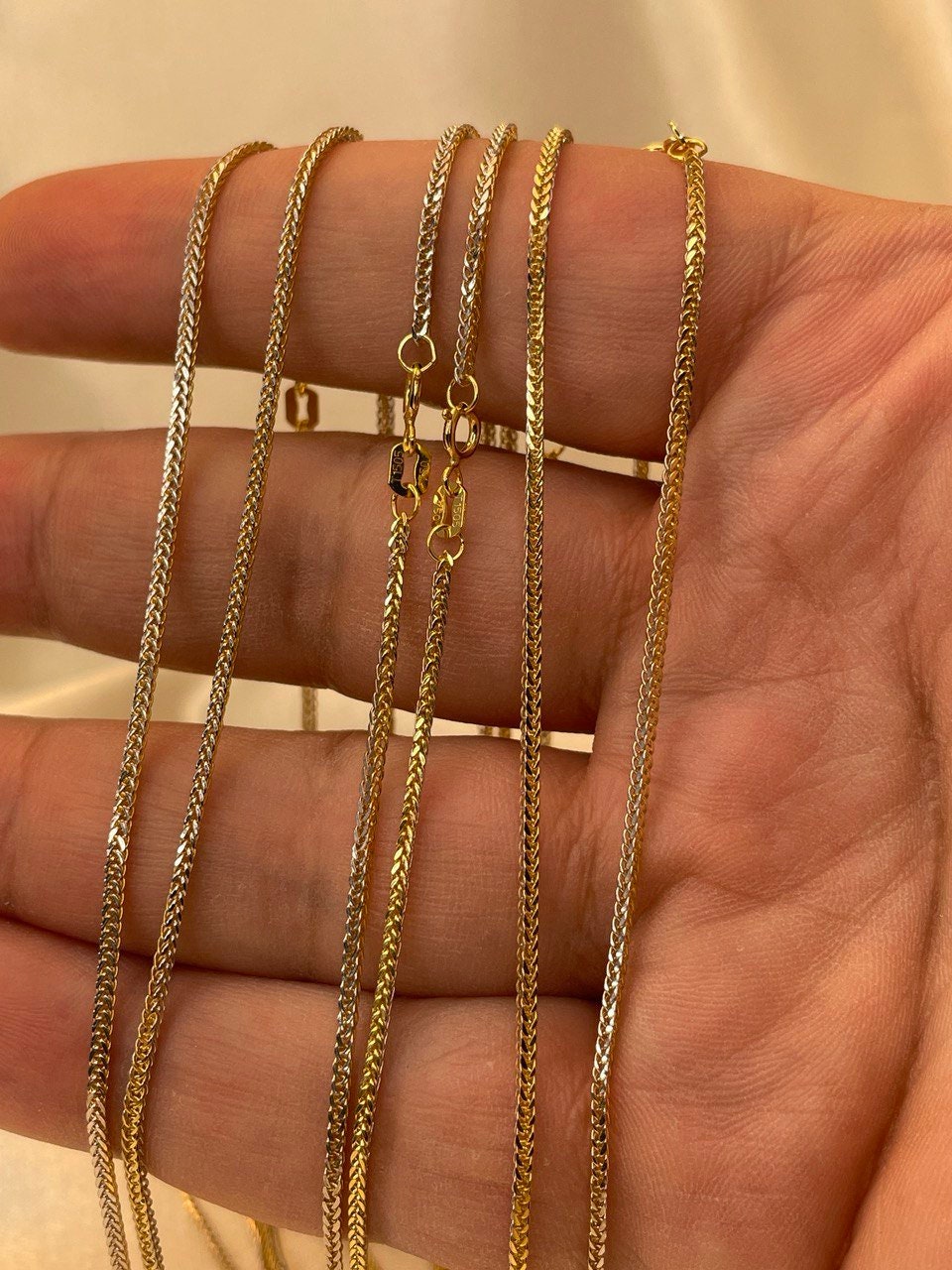 18K GOLD FRANCO (1.2mm)NECKLACE Chain,Real Gold,For Him,For Her,Birthday Gift,Franco Chain,Yellow and White,16"18"20",Christmas Gift