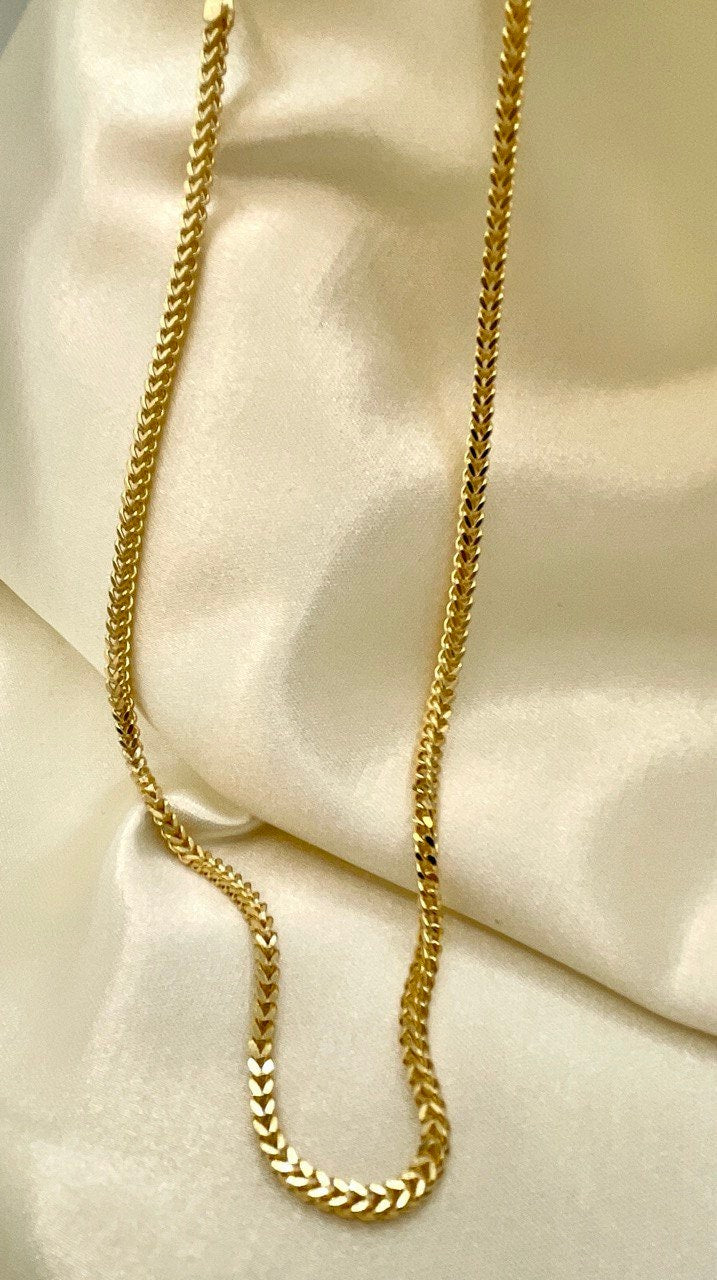 18K GOLD FRANCO(3mm)NECKLACE,Solid Gold,Real Gold,Necklace Chain,For Him,For Her,Birthday Gift,Anniversary Gift,Christmas Gift,Gift For Dad.