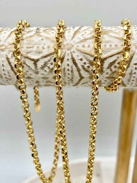 18K GOLD ROLO(3.5mm) NECKLACE Chain,Solid Gold,Real Gold,Diamond Cut,For Her,For Him,Birthday Gift,Christmas Gift,Boyfriend Gift.