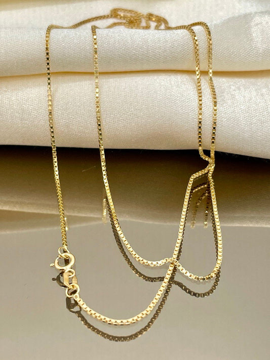 18K Solid GOLD BOX Chain(1mm)NECKLACE ,Real Gold,Necklace Chain,For Her,For Him,Birthday Gift,Christmas Gift,Gift For Dad,Gift For Mom.