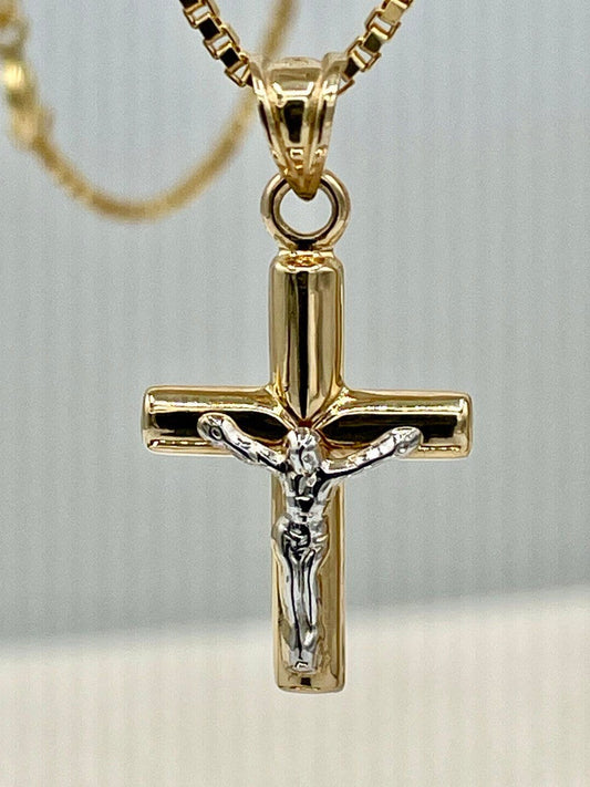 18K GOLD CROSS NECKLACE Real Gold,Jesus Cross,Crucifix Necklace,Box Necklace,Necklace Set,For Her,For Him,Birthday Gift,Gift For Dad.