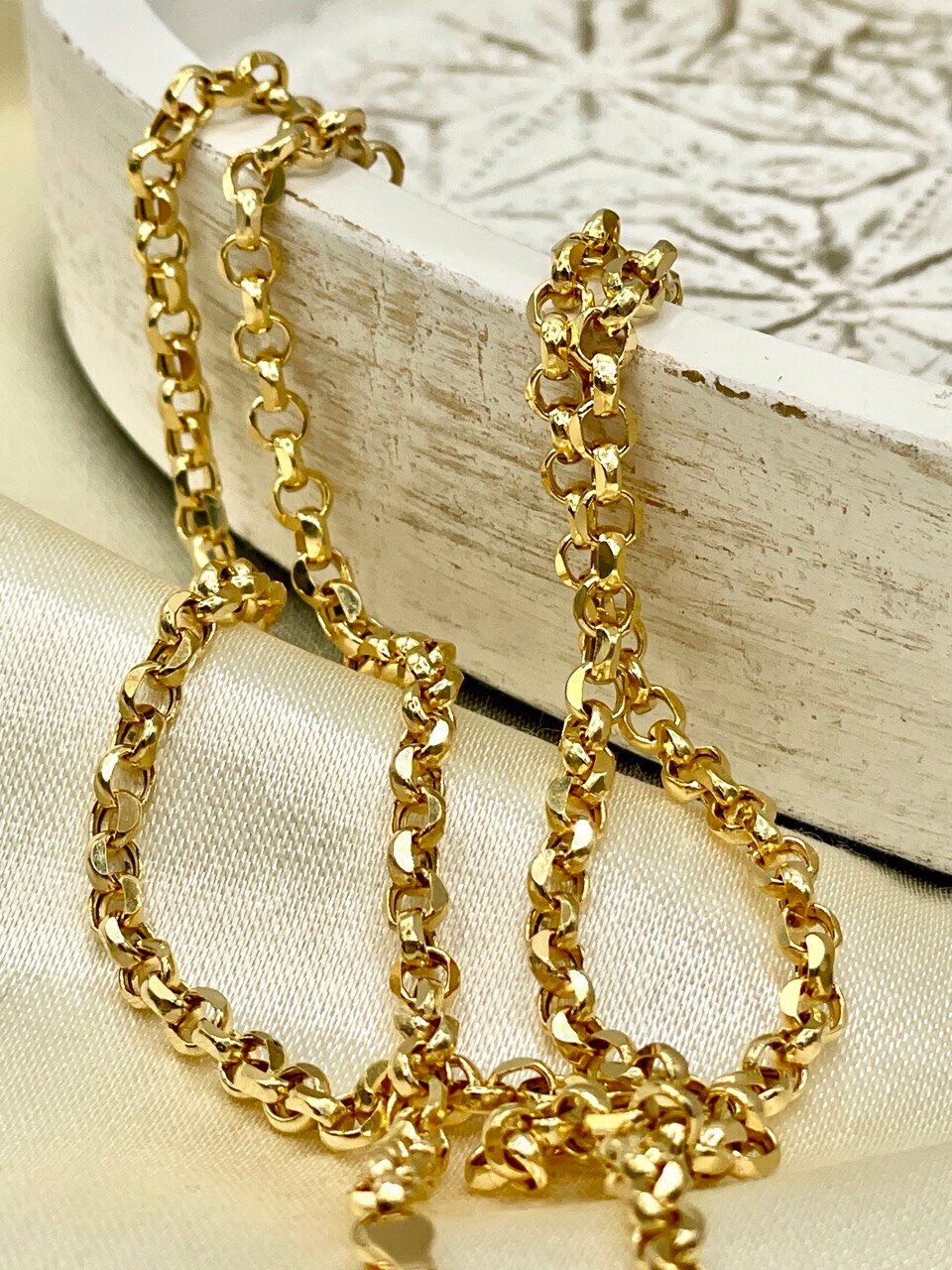 18K GOLD ROLO(3.5mm)NECKLACE,Real Gold,Solid Gold,Diamond Cut,Birthday Gift,For Her,For Him,Gift For Dad,Gift For Mom,Boyfriend Gift.
