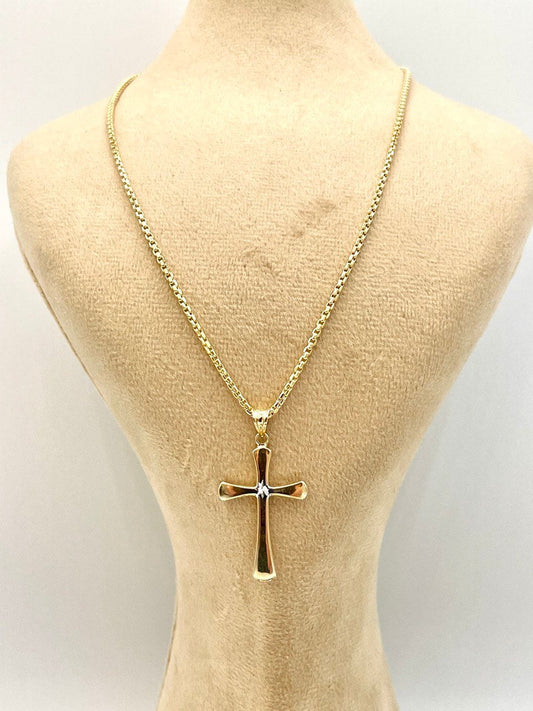 18K GOLD CROSS NECKLACE,Real Gold,Round Box Necklace Chain,fOR Him,For Her,Birthday Gift,Cristmas Gift,Gift For Dad,Gift For Mom.