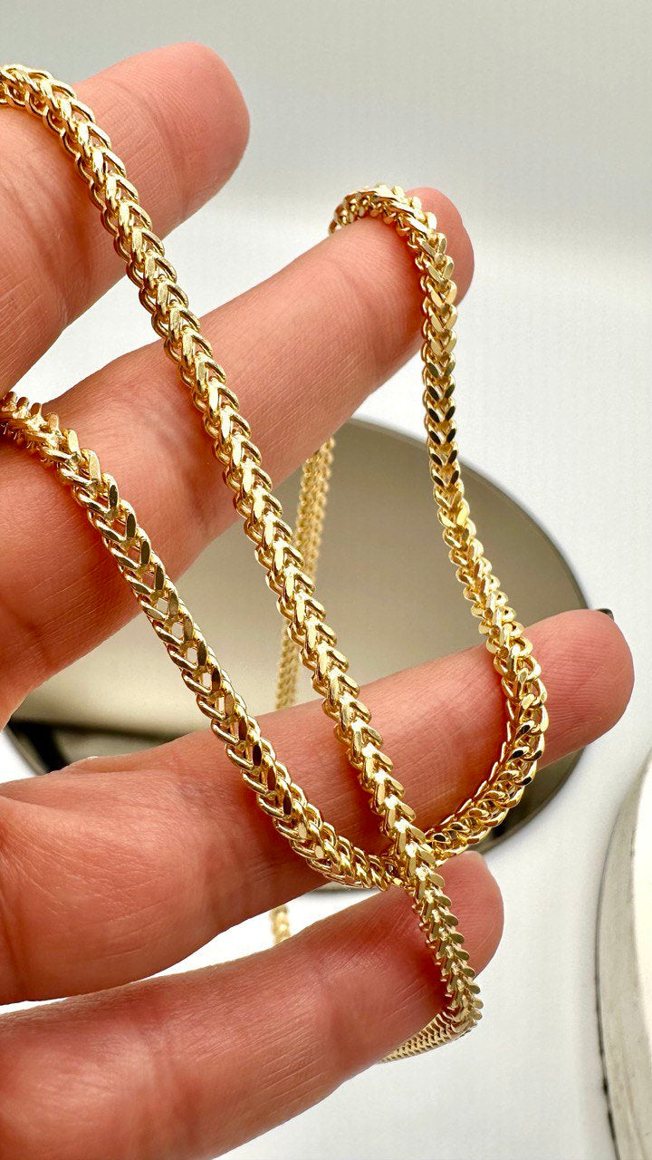 18K GOLD FRANCO(3mm)NECKLACE,Solid Gold,Real Gold,Necklace Chain,For Him,For Her,Birthday Gift,Anniversary Gift,Christmas Gift,Gift For Dad.