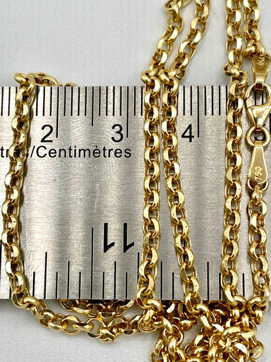 18K GOLD ROLO(3mm)NECKLACE,Solid Gold,Real Gold,Diamond Cut,For Her,For Him,Birthday Gift,Anniversary Gift,Gift For Dad,Gift For Mom.