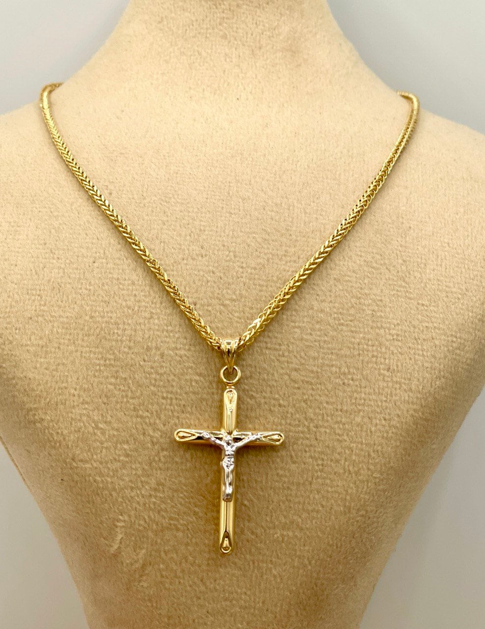 18K GOLD CROSS NECKLACE,Real Gold,Crucifix Necklace,Jesus Cross,Birthday Gift,Franco Necklace,Partner Gift,For Her,For Him,Christmas Gift.