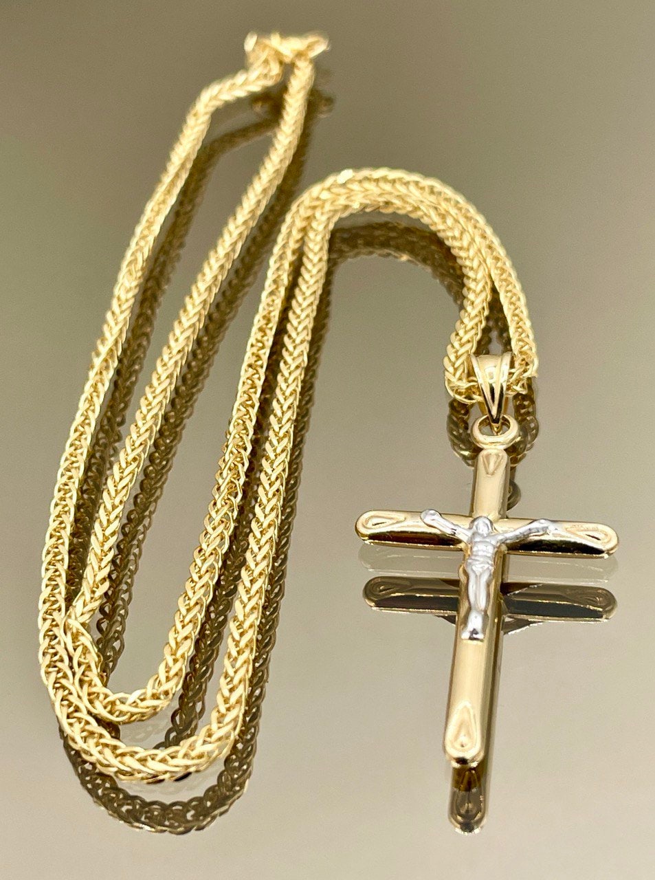 18K GOLD CROSS NECKLACE,Real Gold,Crucifix Necklace,Jesus Cross,Birthday Gift,Franco Necklace,Partner Gift,For Her,For Him,Christmas Gift.