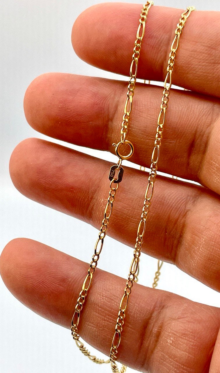 18K GOLD FIGARO(1.7mm)NECKLACE,Real Gold,Yellow Gold,Solid Gold,Birthday Gift,Partner Gift,For Her,For Him,Gift For Dad,Gift For Mom,(18").