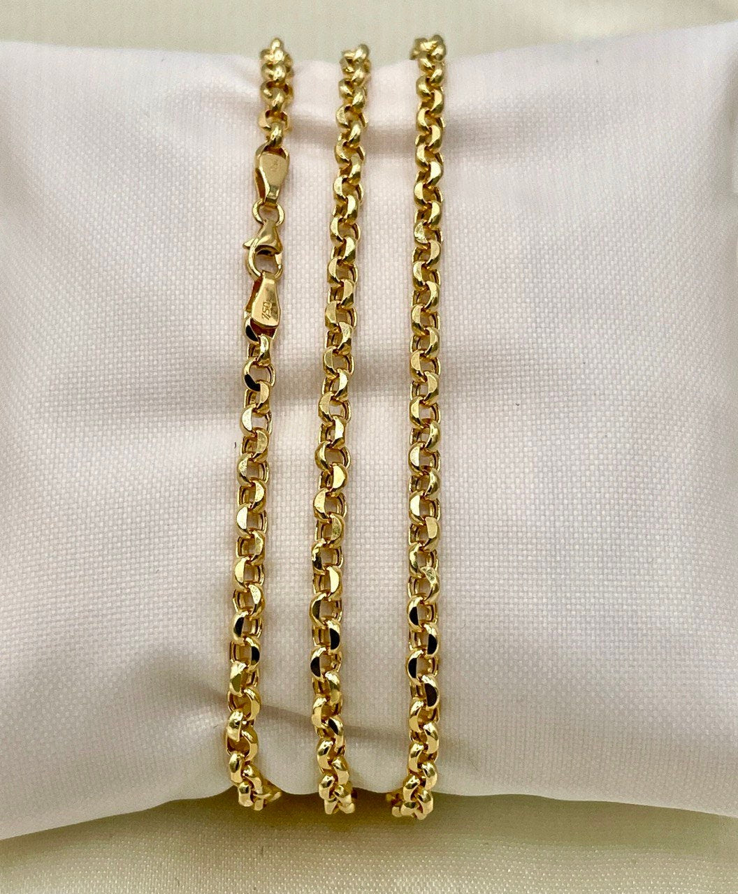 18K GOLD ROLO(3.5mm)NECKLACE,Real Gold,Solid Gold,Diamond Cut,Birthday Gift,For Her,For Him,Gift For Dad,Gift For Mom,Boyfriend Gift.