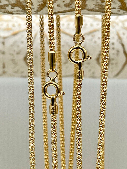 18K Solid Gold Diamond Cut Round Necklace – 1.5mm Real Gold Chain – Shiny Italian Style Gold Necklace for Women & Men