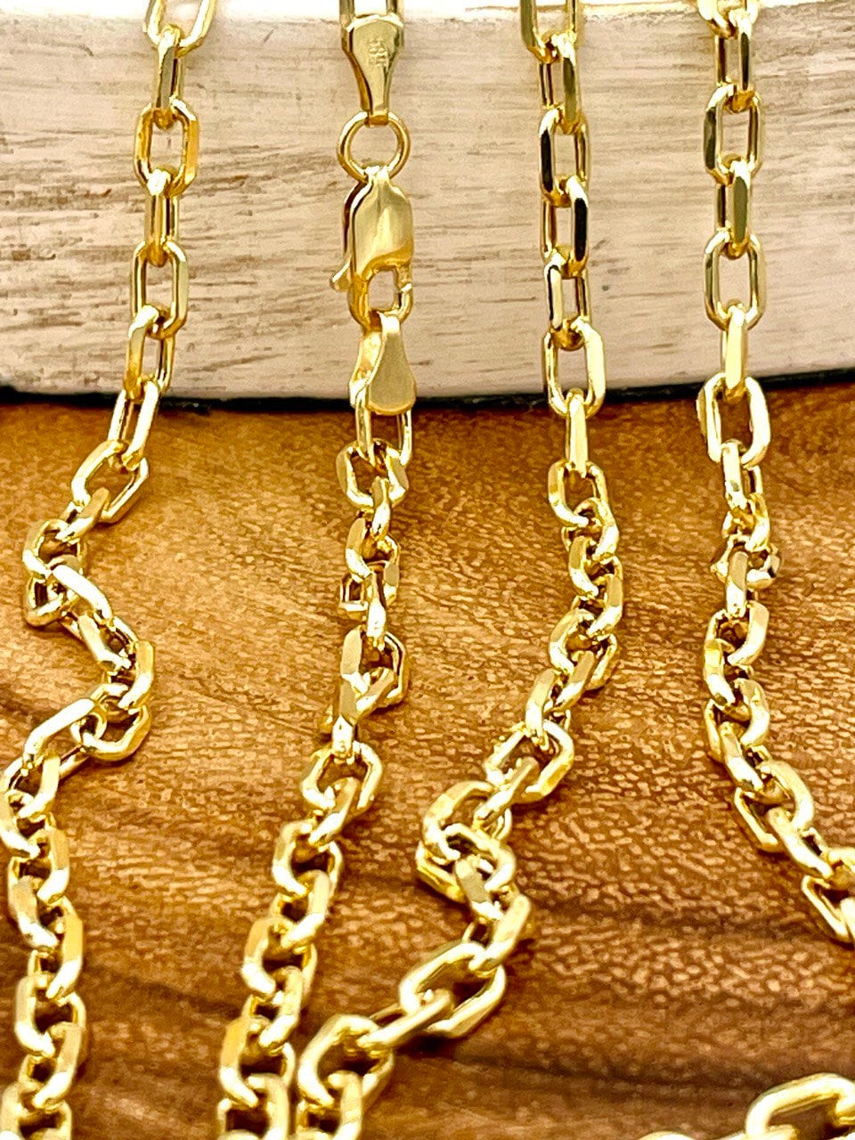 14K Solid Gold Cable Chain Necklace,Real 14K Gold Cable Links Chain,3.8mm thick_18"20"22",24"lengths,14Karat Real Gold Chain For Men/Women!