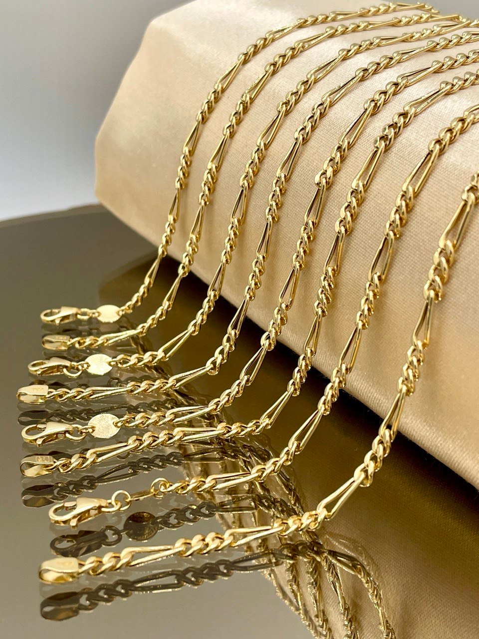 18K Gold Figaro Chain Necklace, Real 18K Chunky Gold Figaro Link Chain for Men/Women(3.5mm)_18 to 22 inches 18K Gold Chain, Birthday Gift!