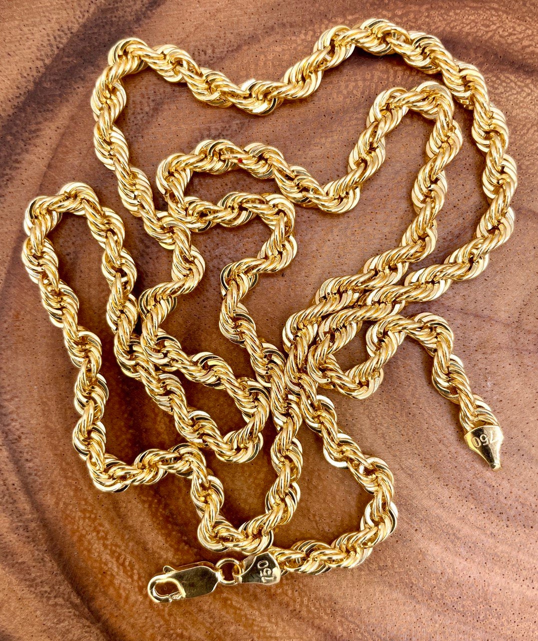 18Karat Gold Rope Chain Necklace Chain,Real 18K Gold,solid Heavy Gold,(5mm)Thick,Chunky Necklace Chain For Men/Women,Birthday Gift.