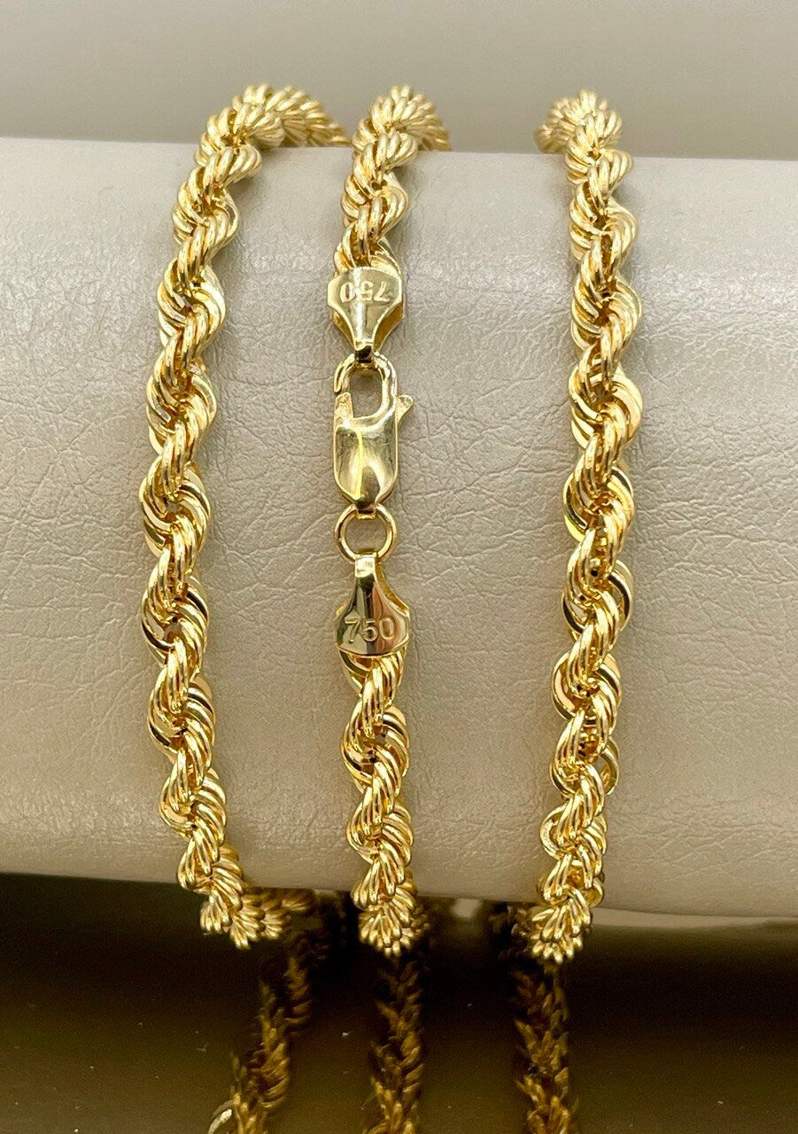 18Karat Gold Rope Chain Necklace Chain,Real 18K Gold,solid Heavy Gold,(5mm)Thick,Chunky Necklace Chain For Men/Women,Birthday Gift.