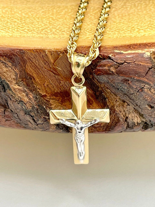 18K GOLD CROSS1" NECKLACE,Rope Chain,Real Gold,Jesus Cross,Crucifix Necklace,Birthday Gift,Partner Gift,For Her,For Him,Christmas Gift.