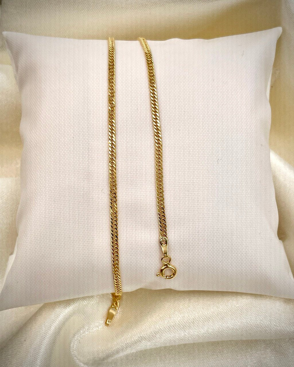 18K GOLD DOUBLE CURB(2.1mm)Necklace Chain,Diamond Cut,Birthday Gift,Partner Gift,For Her,For Him,Gift For Dad,Gift For Mom,New Style.