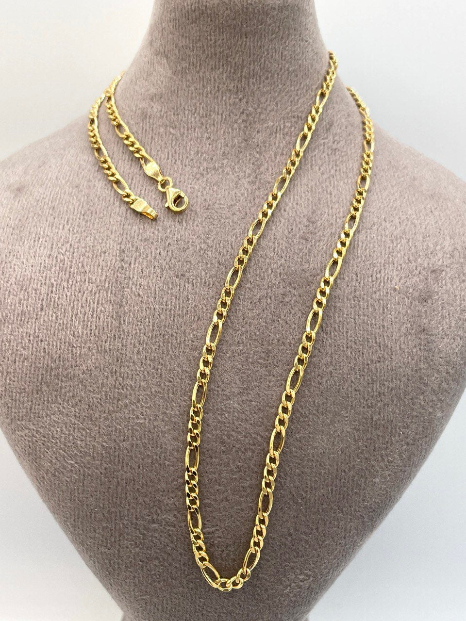 18K Gold Figaro Necklace Chain,Real Solid 18K gold,(2.8mm)Thick Yellow Gold,Birthday Gift,Anniversary Gift,Gift For Men/Women,Partner Gift.