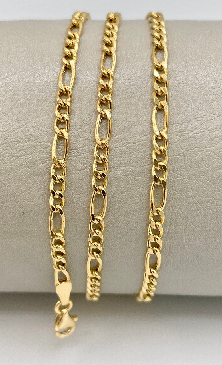 18K Gold Figaro Necklace Chain,Real Solid 18K gold,(2.8mm)Thick Yellow Gold,Birthday Gift,Anniversary Gift,Gift For Men/Women,Partner Gift.