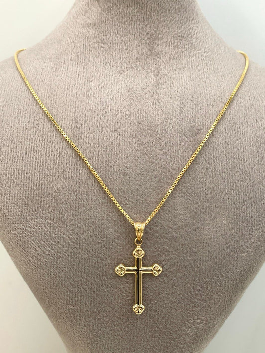18K Real Solid Gold Cross Necklace 1” – 1mm Box Chain – Unisex Dainty Religious Pendant – Minimalist Christian Gift for Men & Women