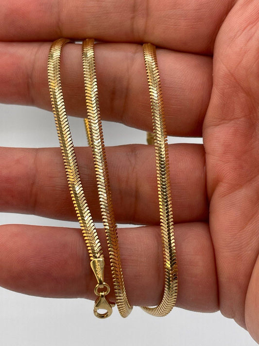 18Karat Gold Herringbone Necklace,Real Solid Gold,Yellow Gold,(3.5mm)Thick,Birthday Gift, Gift For Partner Men/Women,Anniversary Gift.