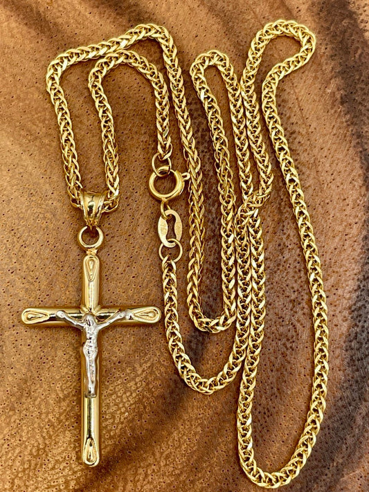 18K GOLD CROSS NECKLACE,Real Gold,Crucifix Necklace,Jesus Cross,Birthday Gift,Franco Necklace,Partner Gift,For Her,For Him,Christmas Gift.