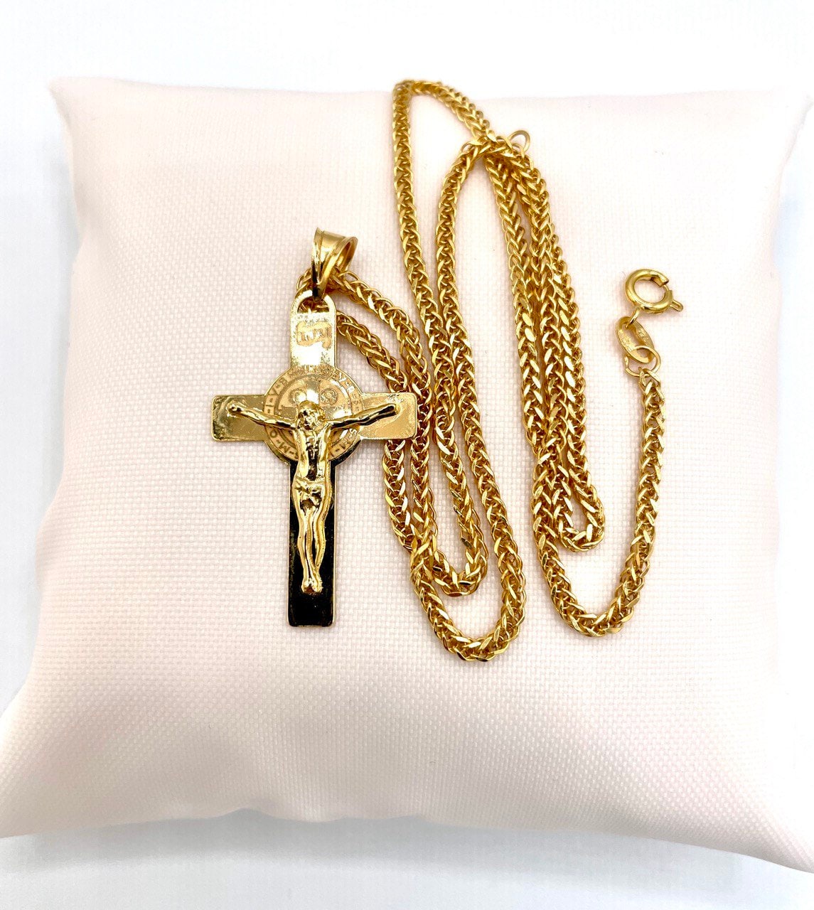 18Karat Gold Cross Necklace Chain,Crusifix Necklace,Jesus Cross,Franco Necklace Chain, Birthday Gift,Gift For Partner Men/Women,Gift For Mom