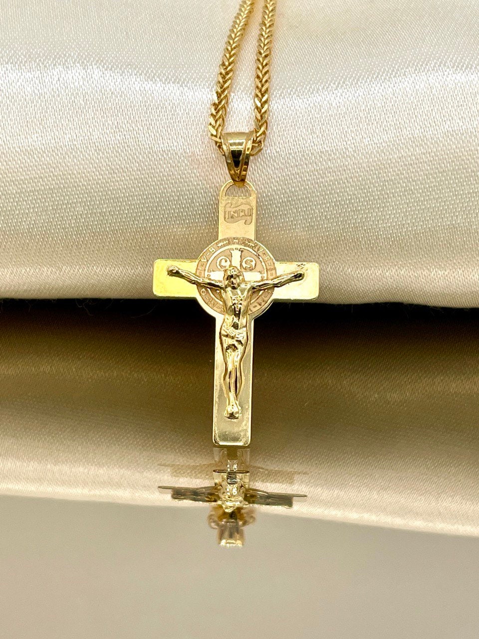 18Karat Gold Cross Necklace Chain,Crusifix Necklace,Jesus Cross,Franco Necklace Chain, Birthday Gift,Gift For Partner Men/Women,Gift For Mom