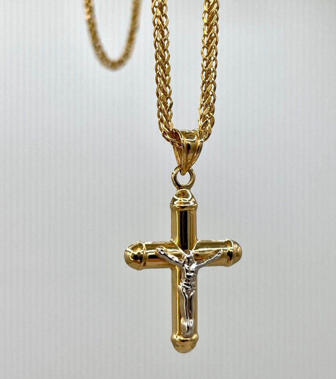 18Karat Gold Cross Necklace,Jesus Cross,Crusifix Necklace,With Franco Chain (1.5mm)Thick ,Real Gold Cross Necklace,Birthday Gift,For Her/Him