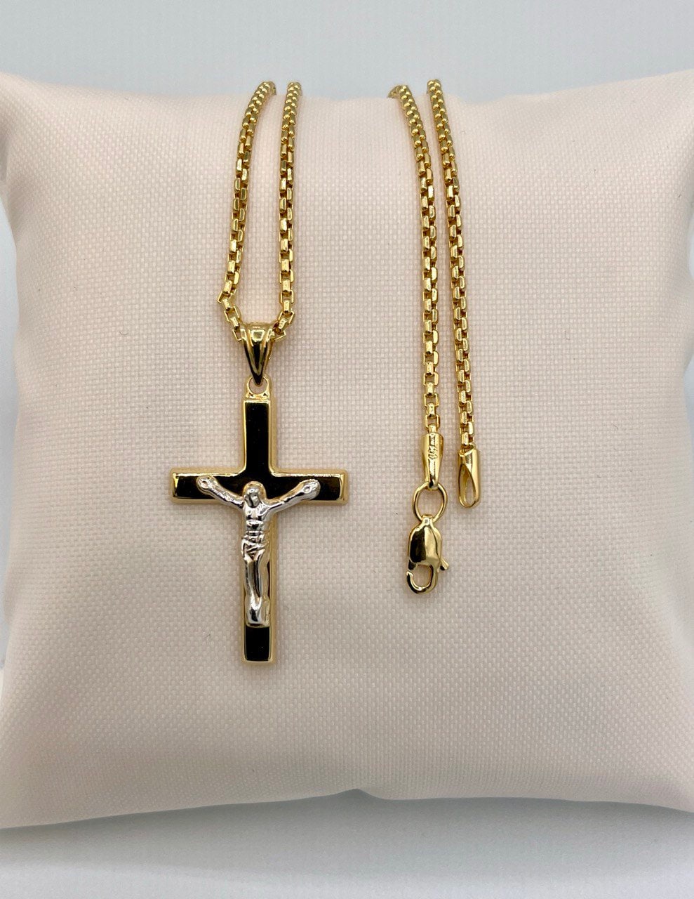 18K Gold Cross Necklace,Real Gold,Solid Necklace Gold,Crusifix Necklace,Jesus Cross,Round Box Necklace,Birthday Gift,Gift For Men/Women.