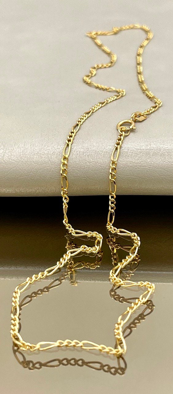 18K GOLD FIGARO(1.7mm)NECKLACE,Real Gold,Yellow Gold,Solid Gold,Birthday Gift,Partner Gift,For Her,For Him,Gift For Dad,Gift For Mom,(18").