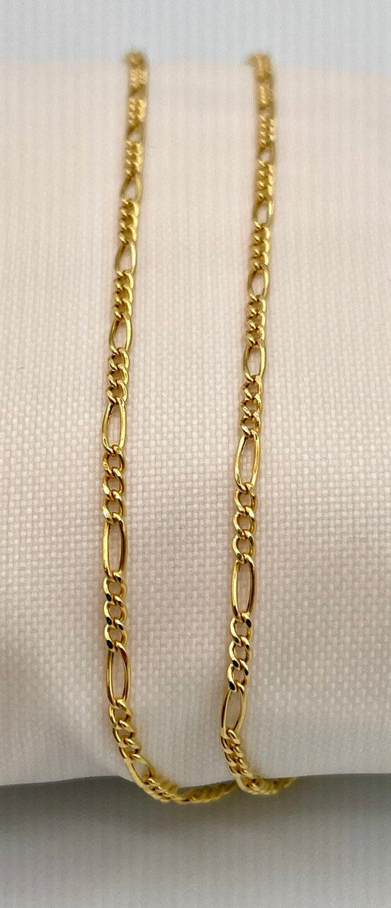 18K GOLD FIGARO(1.7mm)NECKLACE,Real Gold,Yellow Gold,Solid Gold,Birthday Gift,Partner Gift,For Her,For Him,Gift For Dad,Gift For Mom,(18").