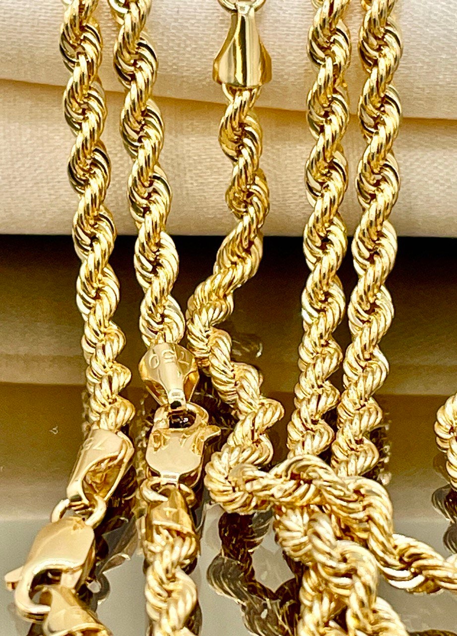 18K GOLD ROPE CHAIN Necklace,Solid Gold,Real 18K Gold Rope Chain Link Chain,3.8mm thick_22"_24"lengths,18Karat Real Gold Chain For Men/Women