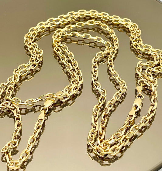 14K Solid Gold Cable Chain Necklace,Real 14K Gold Cable Links Chain,3.8mm thick_18"20"22",24"lengths,14Karat Real Gold Chain For Men/Women!