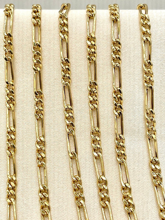 18K Gold Figaro Chain Necklace, Real 18K Chunky Gold Figaro Link Chain for Men/Women(3.5mm)_18 to 22 inches 18K Gold Chain, Birthday Gift!