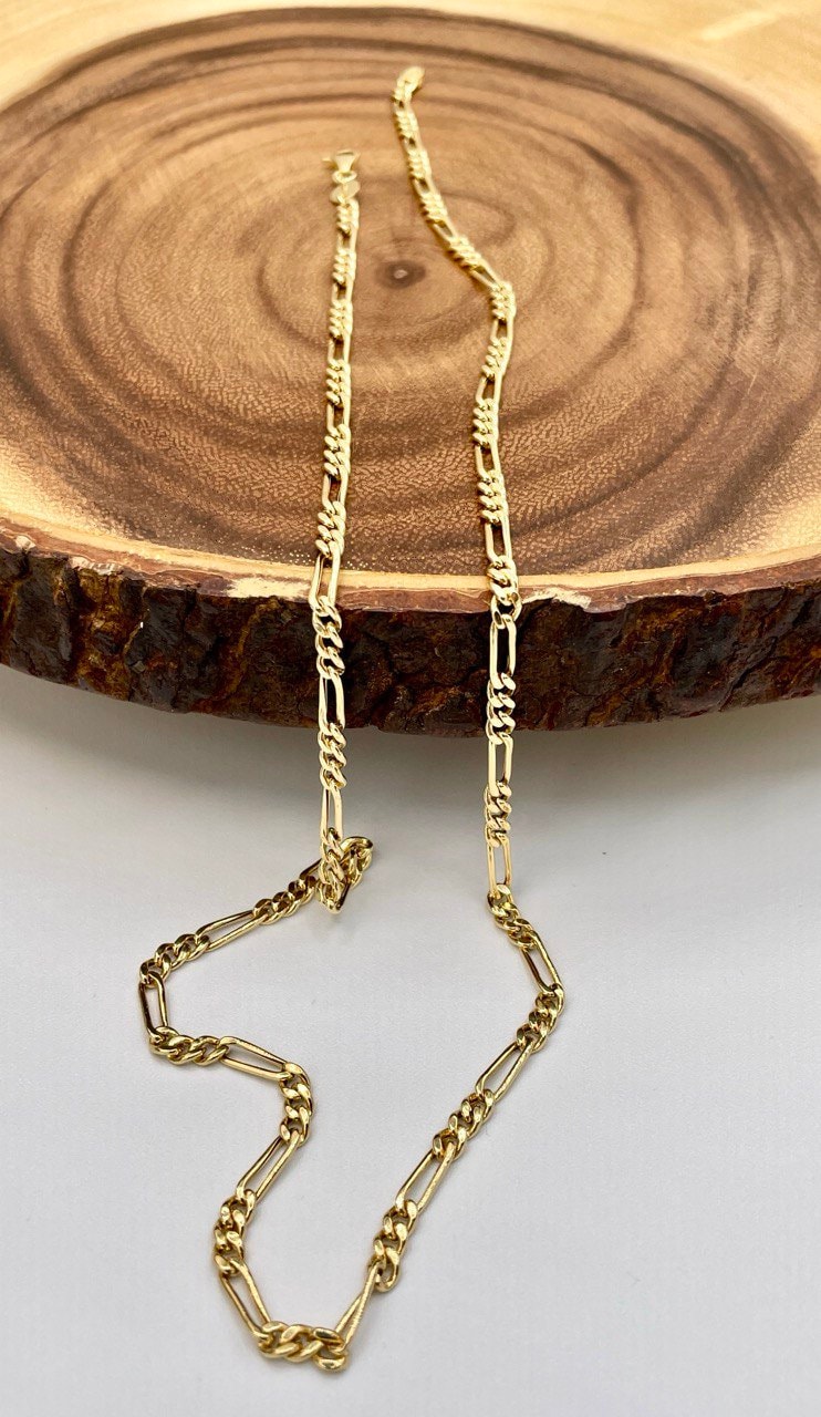 18K Gold Figaro Chain Necklace, Real 18K Chunky Gold Figaro Link Chain for Men/Women(3.5mm)_18 to 22 inches 18K Gold Chain, Birthday Gift!