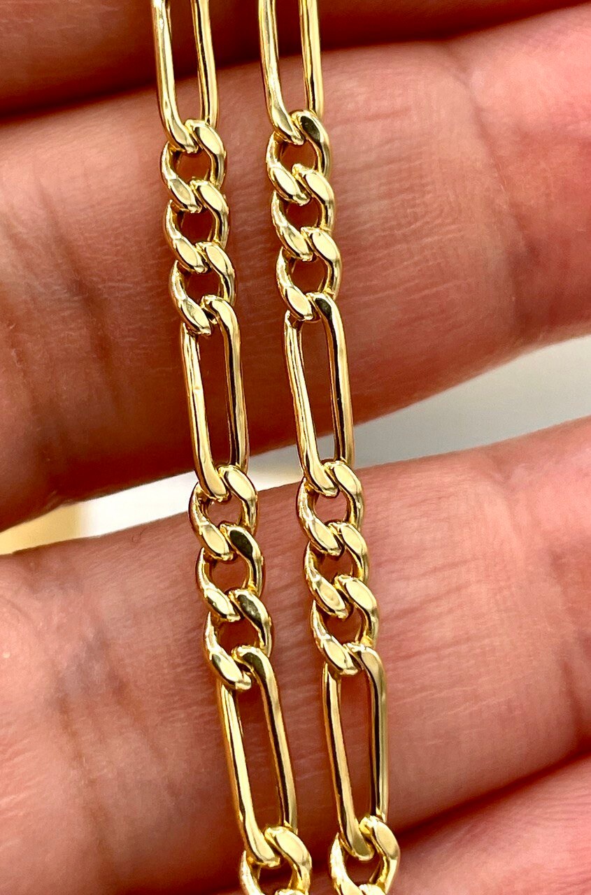 18K Gold Figaro Chain Necklace, Real 18K Chunky Gold Figaro Link Chain for Men/Women(3.5mm)_18 to 22 inches 18K Gold Chain, Birthday Gift!