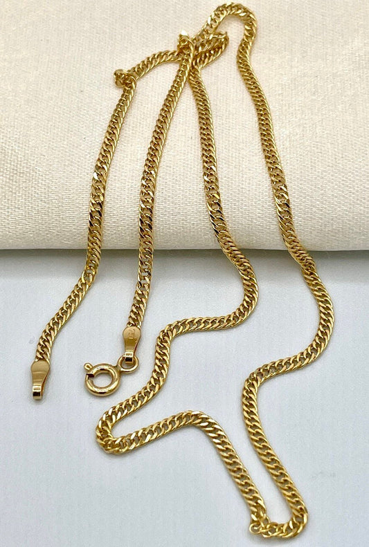 18K GOLD Double CURB NECKLACE (2.1mm)Solid Gold,Real Gold,Necklace Chain,For Her,For Him,Birthday Gift,Christmas Gift For Dad,Gift For Mom.