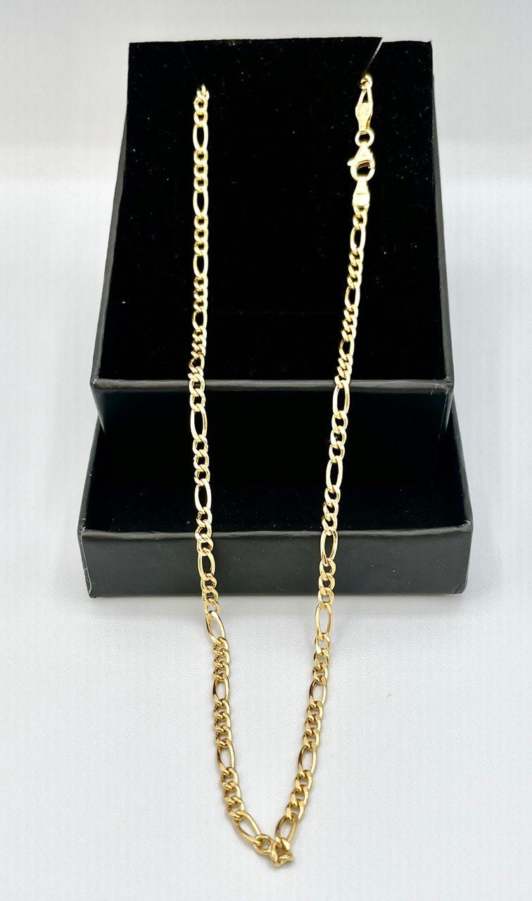 18K Gold Figaro Necklace Chain,Real Solid 18K gold,(2.8mm)Thick Yellow Gold,Birthday Gift,Anniversary Gift,Gift For Men/Women,Partner Gift.